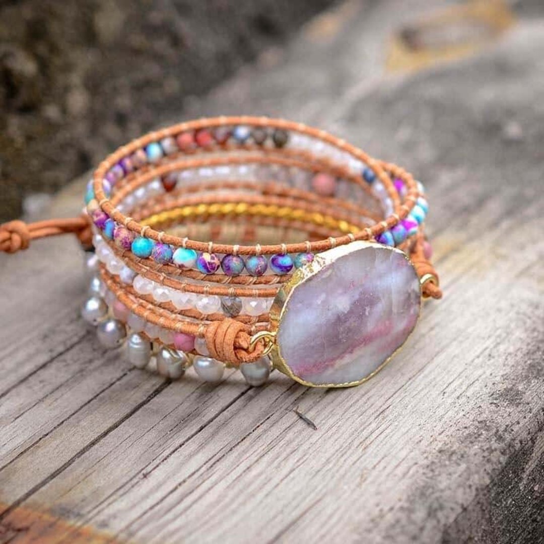 Cloudy Purple Jasper Wrap Bracelet - Wrap Bracelets - Pretland | Spiritual Crystals & Jewelry