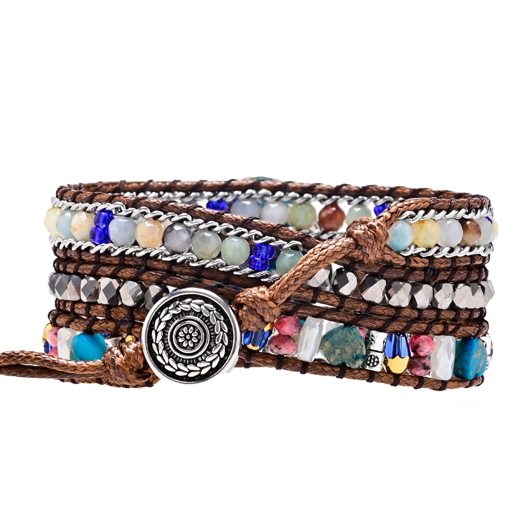Boho Heart Blue Color Calcite Wrap Bracelet - Bracelets - Pretland | Spiritual Crystals & Jewelry