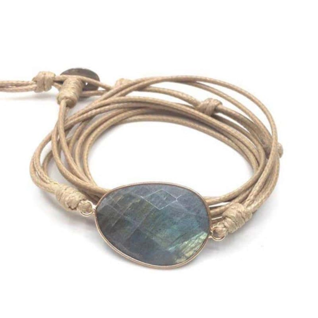 Boho Labradorite Bracelet - Tan - Wrap Bracelets - Pretland | Spiritual Crystals & Jewelry