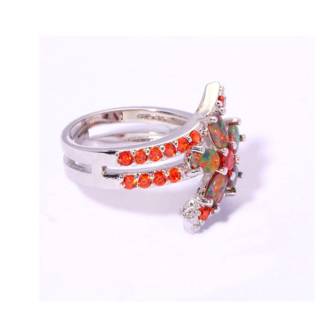 Spiritual Flower Orange Fire Opal Ring - Rings - Pretland | Spiritual Crystals & Jewelry