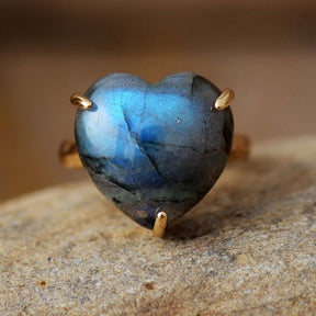 Spiritual Natural Stone Heart Adjustable Ring - Labradorite - Rings - Pretland | Spiritual Crystals & Jewelry