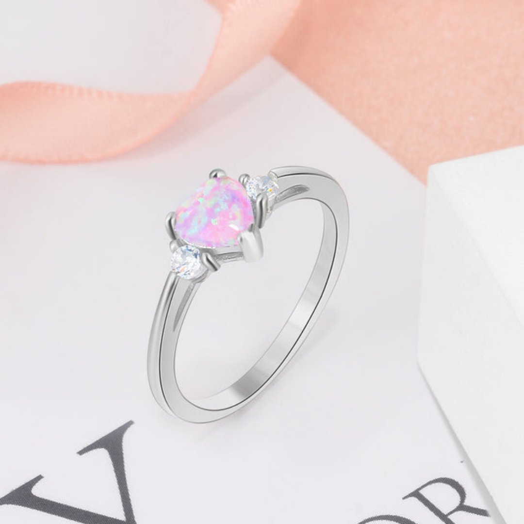 Lovely Heart Fire Opal & Zirconia Ring - 6 / Pink - Rings - Pretland | Spiritual Crystals & Jewelry