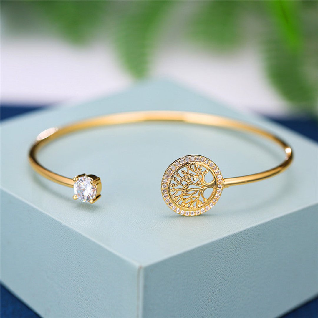Lucky Tree of Life Zirconia Adjustable Bracelet - Gold - Bracelets - Pretland | Spiritual Crystals & Jewelry
