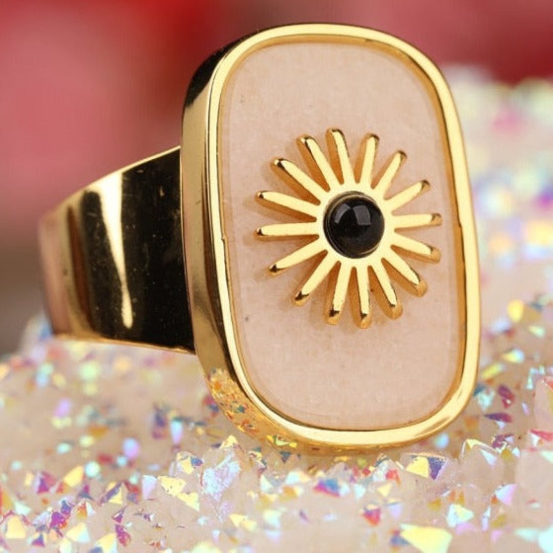Resplendent Birthstones Sun Flower Adjustable Ring - White Jade - Rings - Pretland | Spiritual Crystals & Jewelry