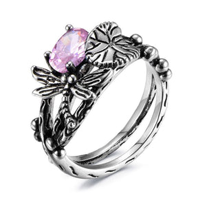 Dragonfly Gemstone Lotus Ring - 7 / Pink - Rings - Pretland | Spiritual Crystals & Jewelry