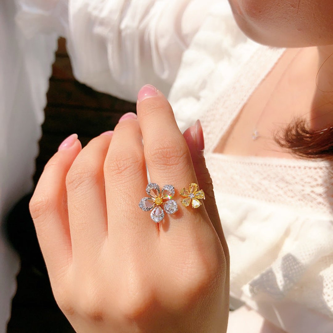 Colorful Zirconia Flowers Adjustable Ring - Rings - Pretland | Spiritual Crystals & Jewelry