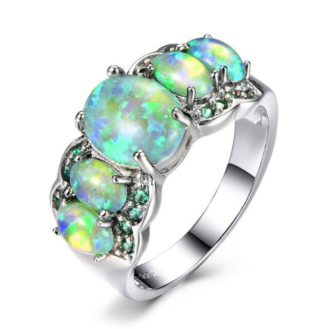 Spiritual Fire Opal & Zirconia Ring - 5 / Green - Rings - Pretland | Spiritual Crystals & Jewelry