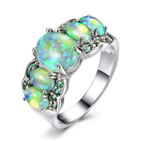 Spiritual Fire Opal & Zirconia Ring - 5 / Green - Rings - Pretland | Spiritual Crystals & Jewelry