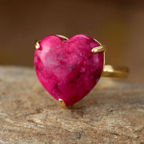 Spiritual Natural Stone Heart Adjustable Ring - Jade - Rings - Pretland | Spiritual Crystals & Jewelry