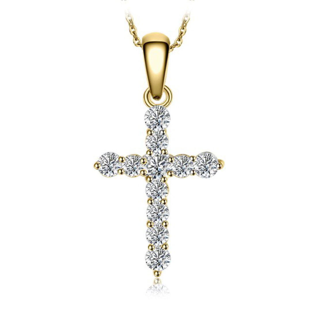 Chic Cross Zirconia Sterling Silver Pendant - Gold - Necklaces - Pretland | Spiritual Crystals & Jewelry