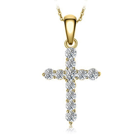 Chic Cross Zirconia Sterling Silver Pendant - Gold - Necklaces - Pretland | Spiritual Crystals & Jewelry
