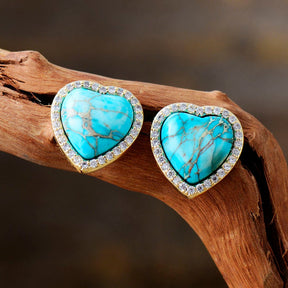 Spiritual Natural Stones Heart Stud Earrings - Turquoise - Earrings - Pretland | Spiritual Crystals & Jewelry