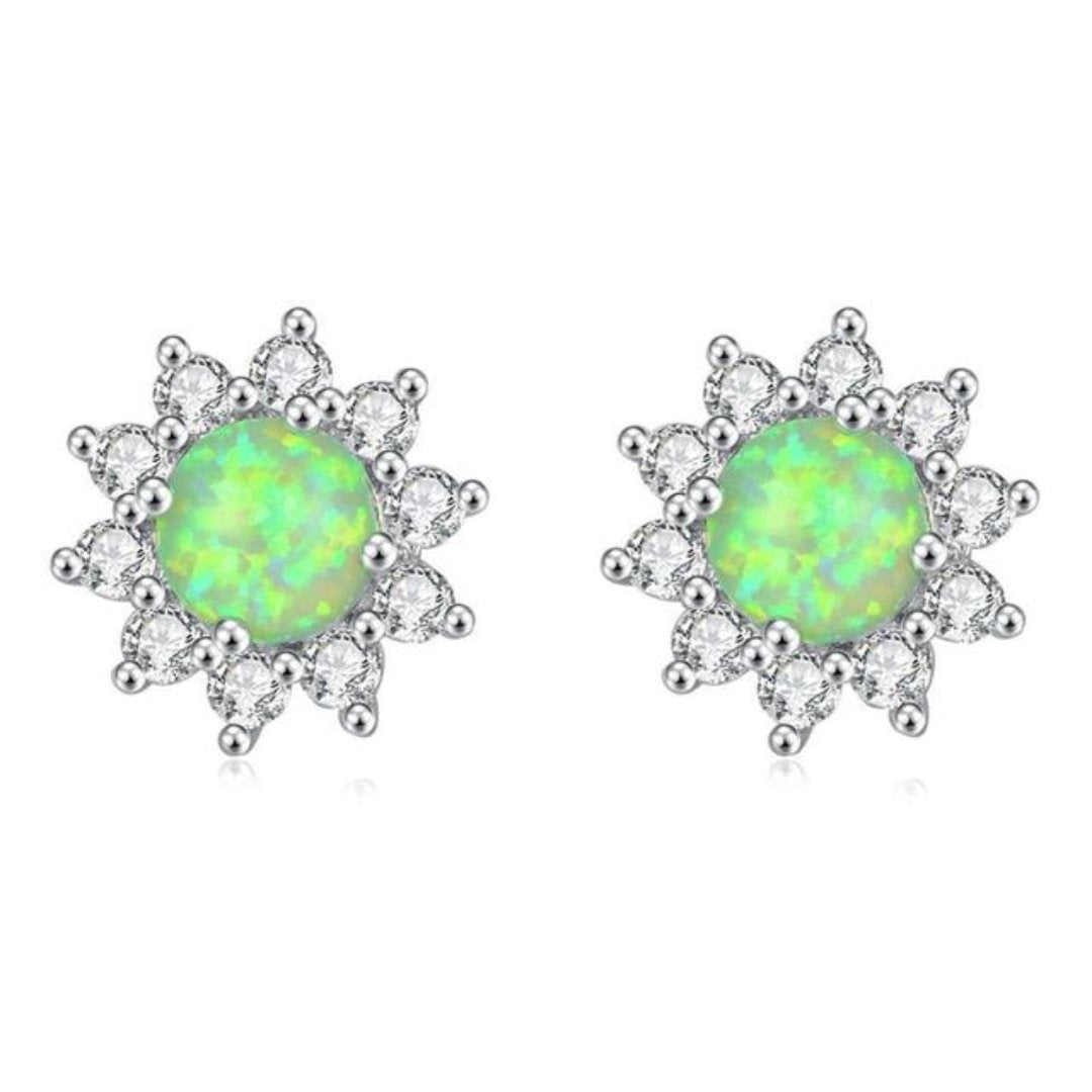 Sunflower Opal Silver Plated Earrings - Green - Stud Earrings - Pretland | Spiritual Crystals & Jewelry