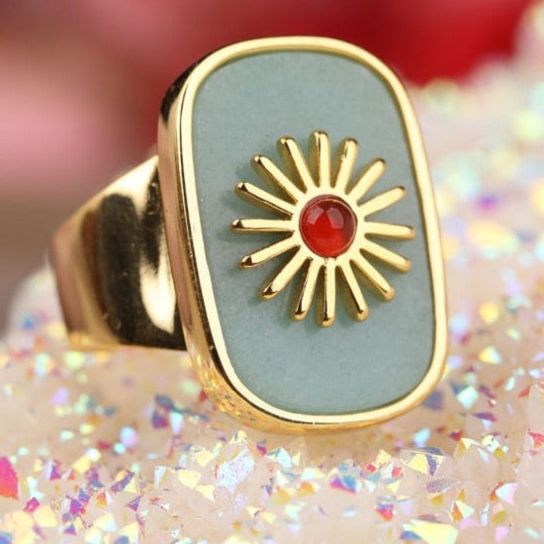 Resplendent Birthstones Sun Flower Adjustable Ring - Turquoise - Rings - Pretland | Spiritual Crystals & Jewelry