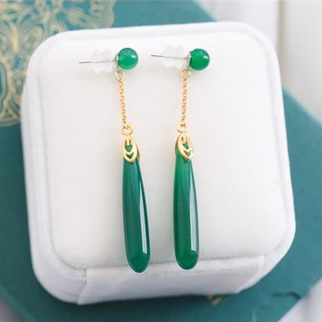 Bohemian Silver Green Chalcedony Earrings - Green - Earrings - Pretland | Spiritual Crystals & Jewelry