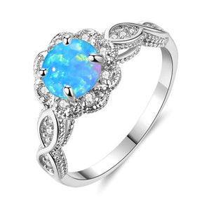 Flower Blue Fire Opal Zirconia Ring - Rings - Pretland | Spiritual Crystals & Jewelry