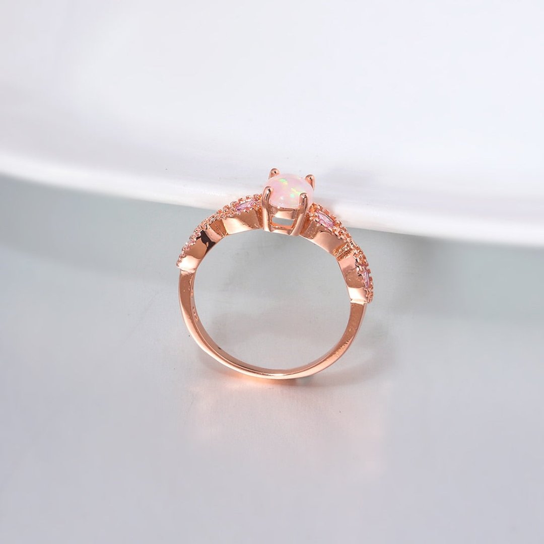 White Fire Opal Rose Gold Ring - Rings - Pretland | Spiritual Crystals & Jewelry