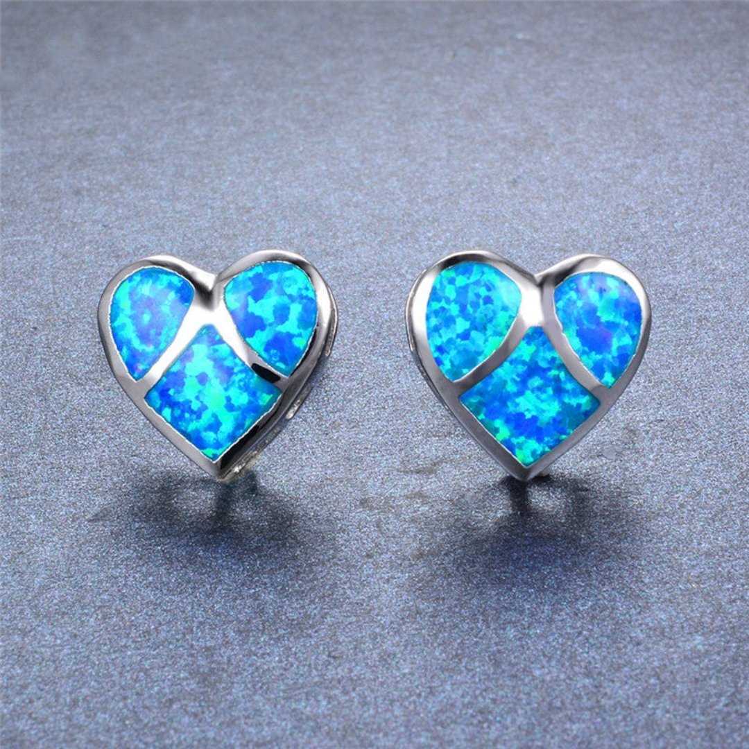 Spiritual Heart Shaped Fire Opal Earrings - Blue - Earrings - Pretland | Spiritual Crystals & Jewelry