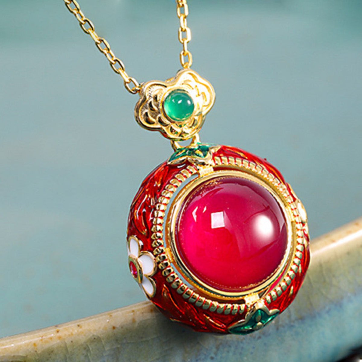 Vintage Red Corundum Sterling Silver Necklace - Default Title - Necklaces - Pretland | Spiritual Crystals & Jewelry