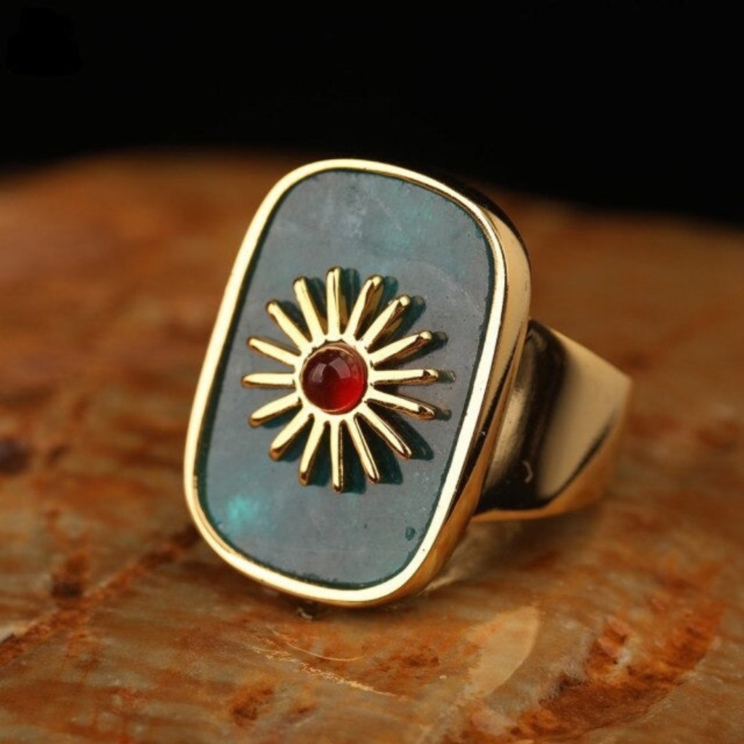 Resplendent Birthstones Sun Flower Adjustable Ring - Blue Apatite - Rings - Pretland | Spiritual Crystals & Jewelry