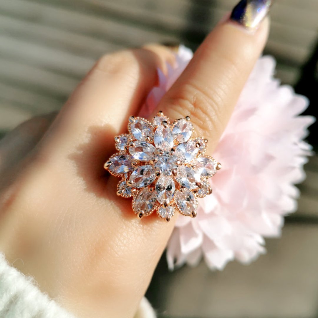 Luxury Zirconia Crystal Flower Ring - Ring - Pretland | Spiritual Crystals & Jewelry