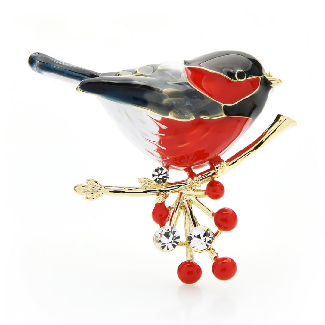 Elegant Enamel & Zirconia Bird Brooch - Red - Brooches - Pretland | Spiritual Crystals & Jewelry