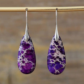 Natural Purple Jasper Drop Earrings - Silver - Earrings - Pretland | Spiritual Crystals & Jewelry