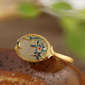Elegant Gold Hetian Jade Adjustable Ring - Resizable / white - Rings - Pretland | Spiritual Crystals & Jewelry