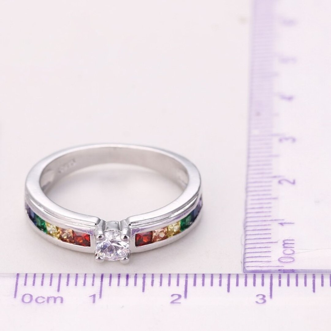 Love Rainbow Rhinestone Sterling Silver Ring - Rings - Pretland | Spiritual Crystals & Jewelry