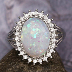 Charming White Fire Opal Silver Plated Ring