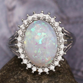 Charming White Fire Opal Silver Plated Ring - Rings - Pretland | Spiritual Crystals & Jewelry