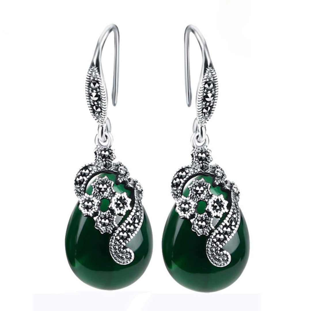 Vintage Emerald & Garnet 925 Silver Earrings - Earrings - Pretland | Spiritual Crystals & Jewelry