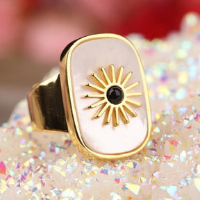 Resplendent Birthstones Sun Flower Adjustable Ring - White Shell - Rings - Pretland | Spiritual Crystals & Jewelry