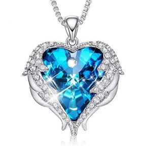 Crystal Heart Angel Wings Necklace - Brilliant Blue - Necklaces - Pretland | Spiritual Crystals & Jewelry