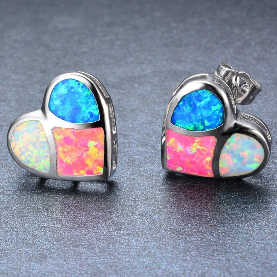 Spiritual Heart Shaped Fire Opal Earrings - Colorful - Earrings - Pretland | Spiritual Crystals & Jewelry