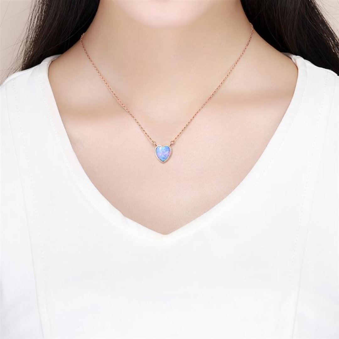 Heart Blue Opal Stone Rose Gold Necklace - Necklaces - Pretland | Spiritual Crystals & Jewelry
