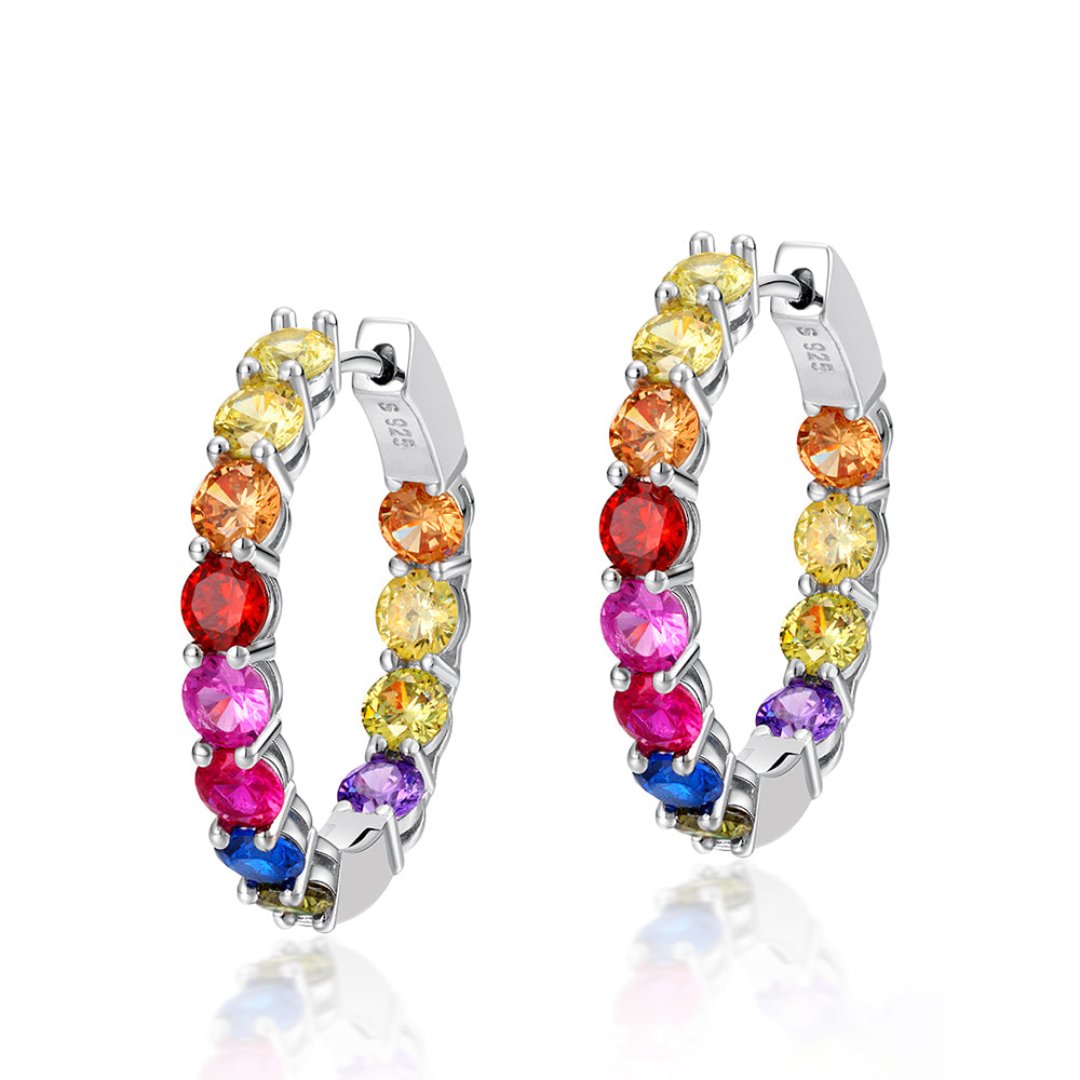 Colorful Zirconia 925 Sterling Silver Hoop Earrings - Earrings - Pretland | Spiritual Crystals & Jewelry