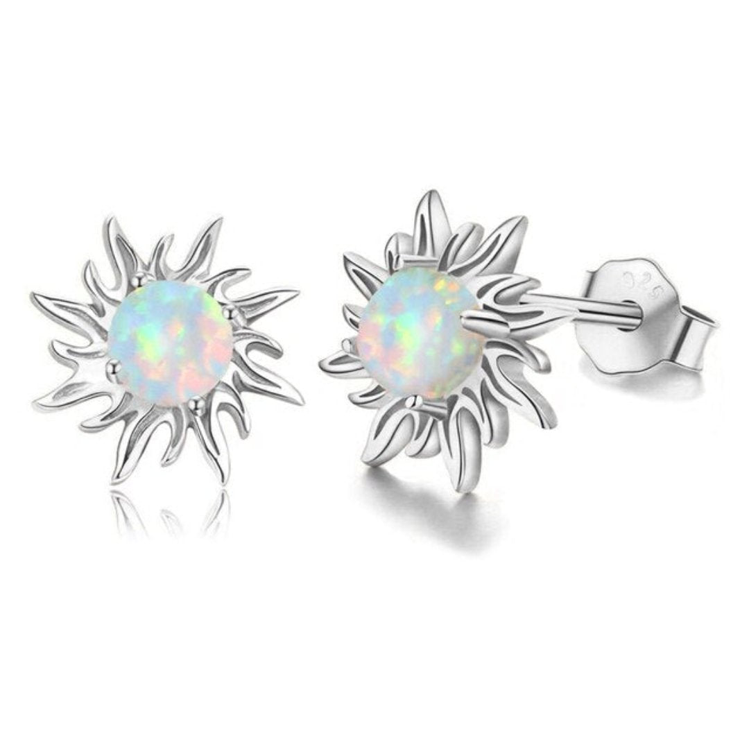 Chic Sunflower Opal Stud Earrings - Silver Plated - Stud Earrings - Pretland | Spiritual Crystals & Jewelry