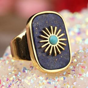 Resplendent Birthstones Sun Flower Adjustable Ring - Lapis - Rings - Pretland | Spiritual Crystals & Jewelry