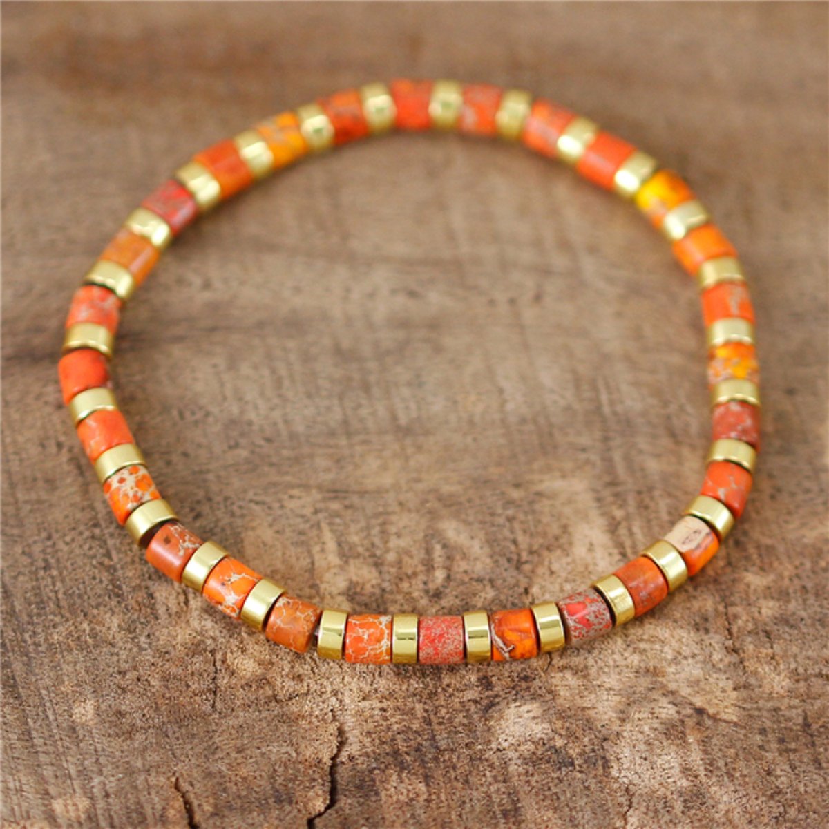 Ethnic Natural Stone Jaspers Beads Bracelet - Orange - Bracelets - Pretland | Spiritual Crystals & Jewelry