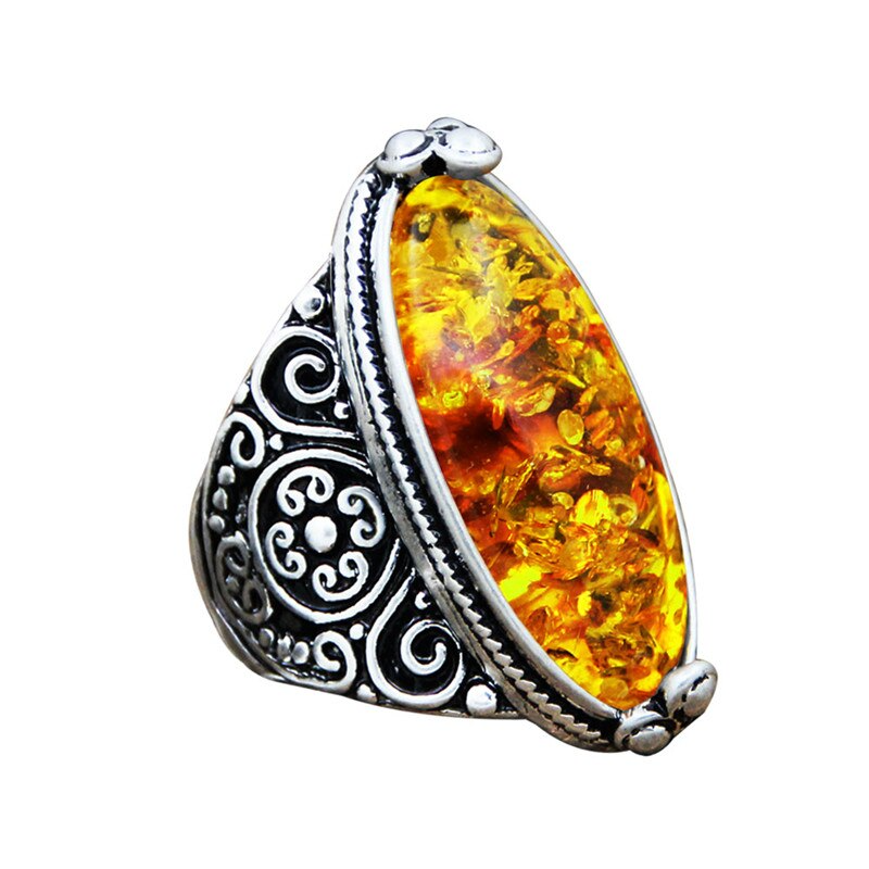 Spiritual Eye Shape Amber Ring - Rings - Pretland | Spiritual Crystals & Jewelry