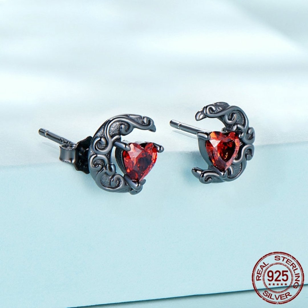 Red Zirconia Black 925 Sterling Silver Earrings - Earrings - Pretland | Spiritual Crystals & Jewelry