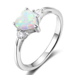 Lovely Heart Fire Opal & Zirconia Ring - 6 / White - Rings - Pretland | Spiritual Crystals & Jewelry