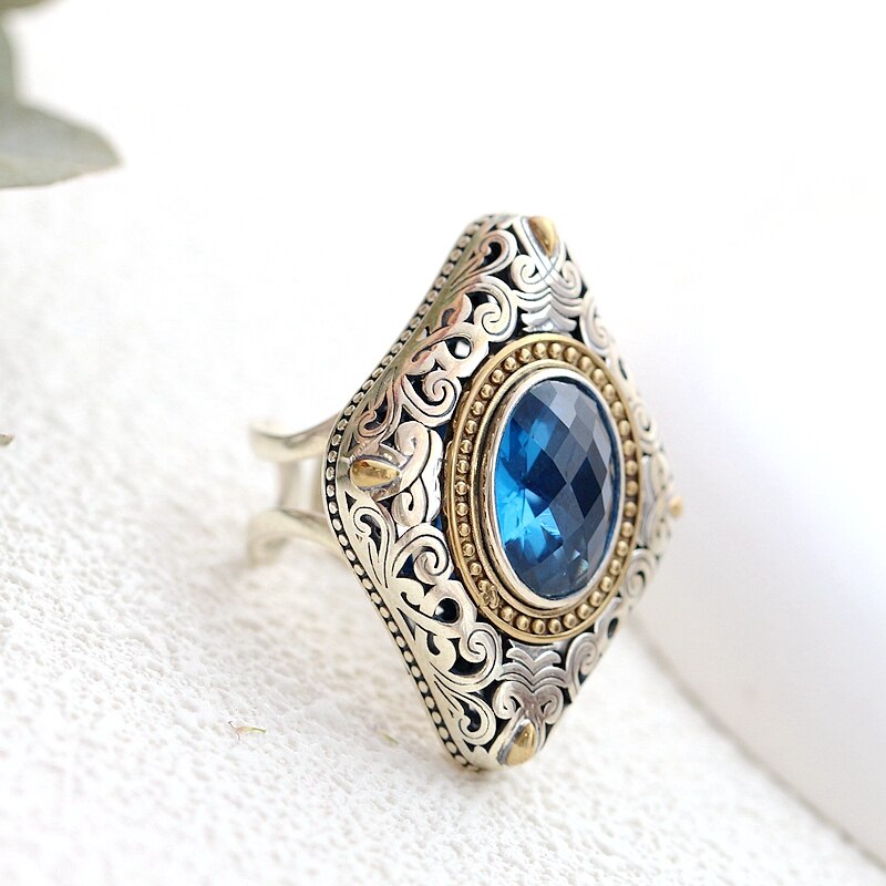 Vintage Design Aquamarine Silver Adjustable Ring