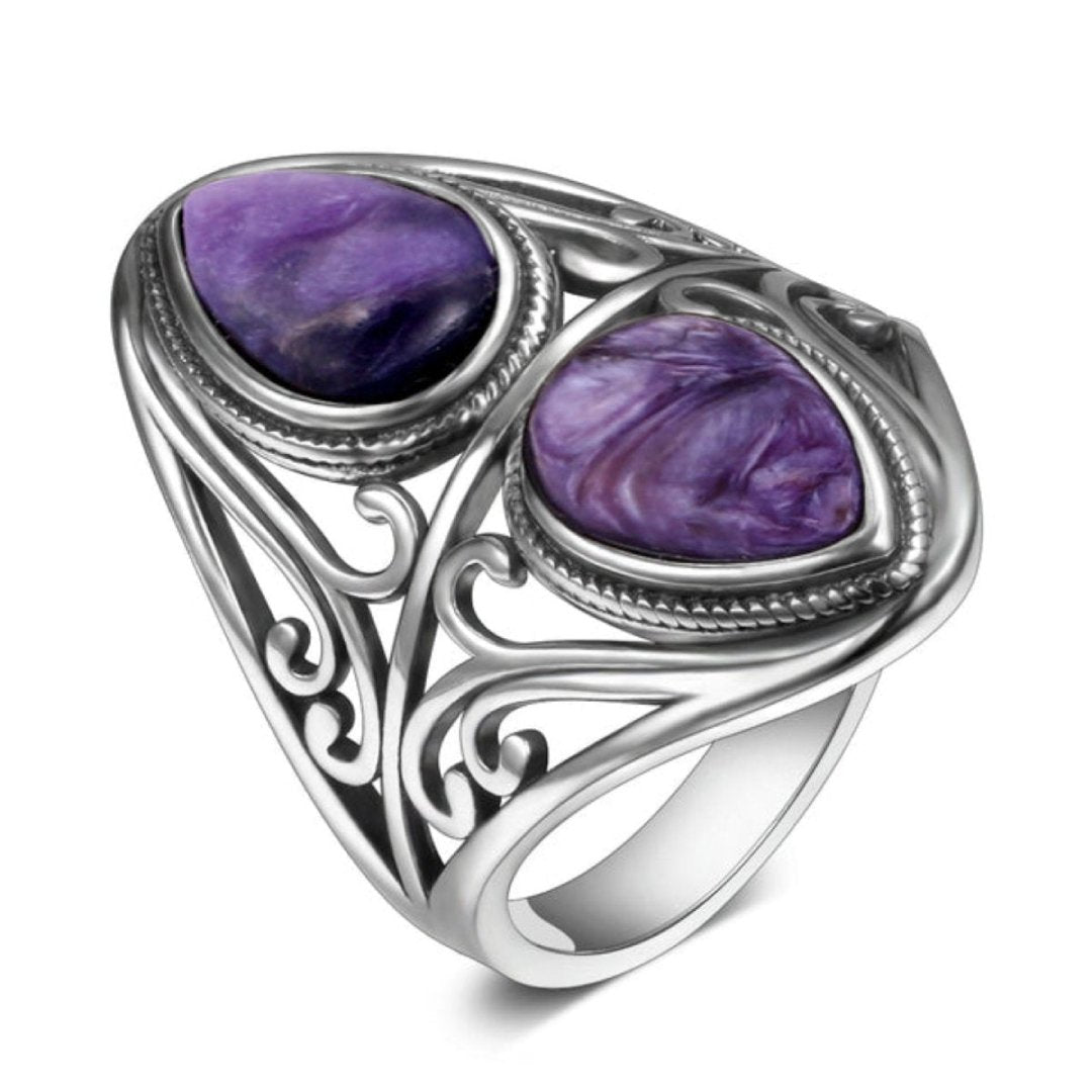 Vintage Natural Stone Silver Rings - 6 / Charoite - Rings - Pretland | Spiritual Crystals & Jewelry