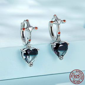 Black Heart Zirconia Silver Hoop Earrings - Earrings - Pretland | Spiritual Crystals & Jewelry