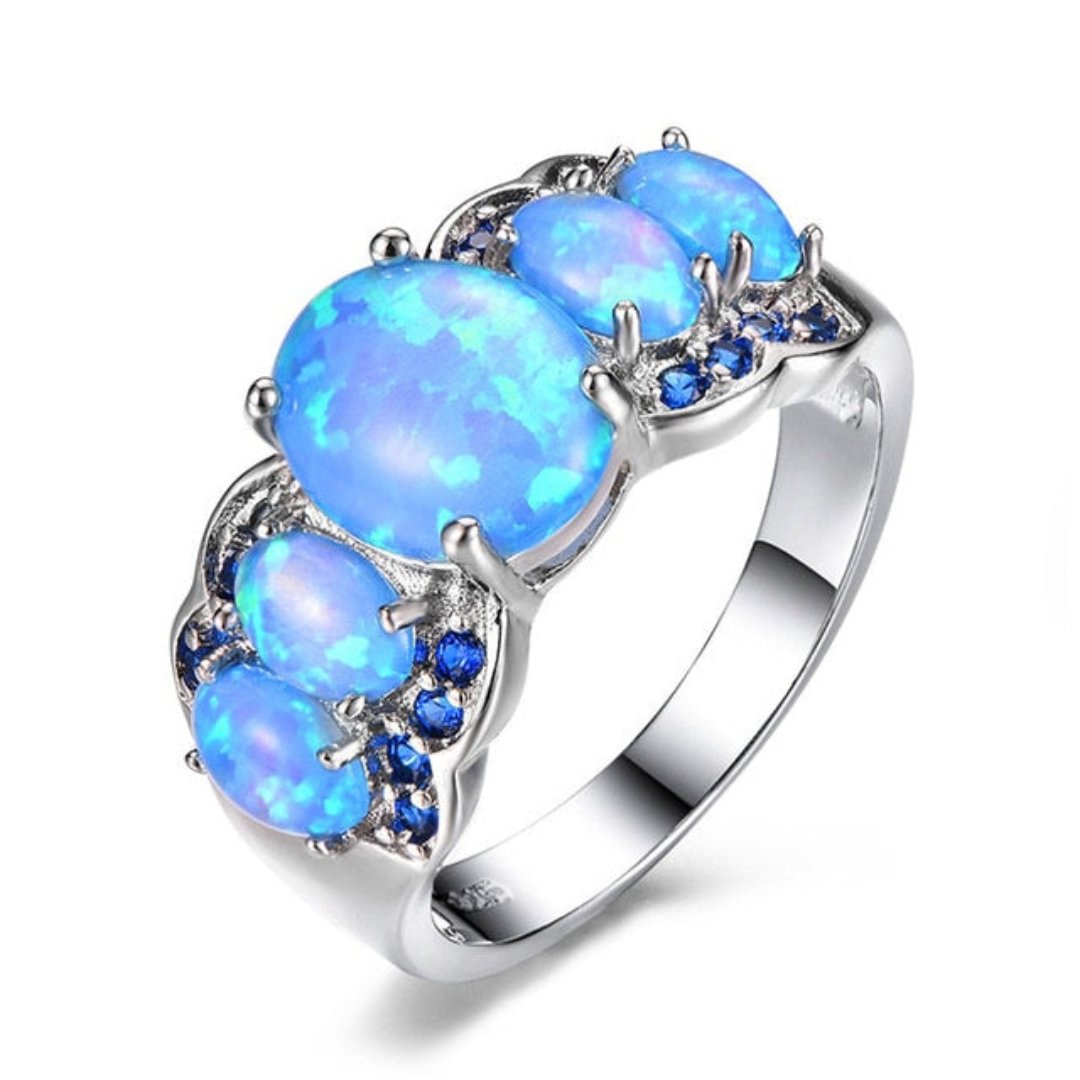 Spiritual Fire Opal & Zirconia Ring - 5 / Blue - Rings - Pretland | Spiritual Crystals & Jewelry