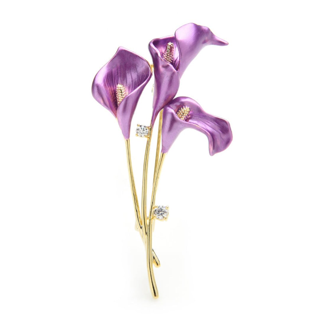 Lily Flower Enamel & Zirconia Brooch - Purple - Brooches - Pretland | Spiritual Crystals & Jewelry