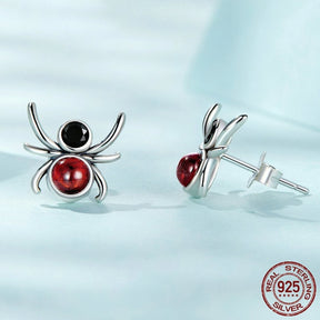Black Red Spider Sterling Silver Earrings - Earrings - Pretland | Spiritual Crystals & Jewelry