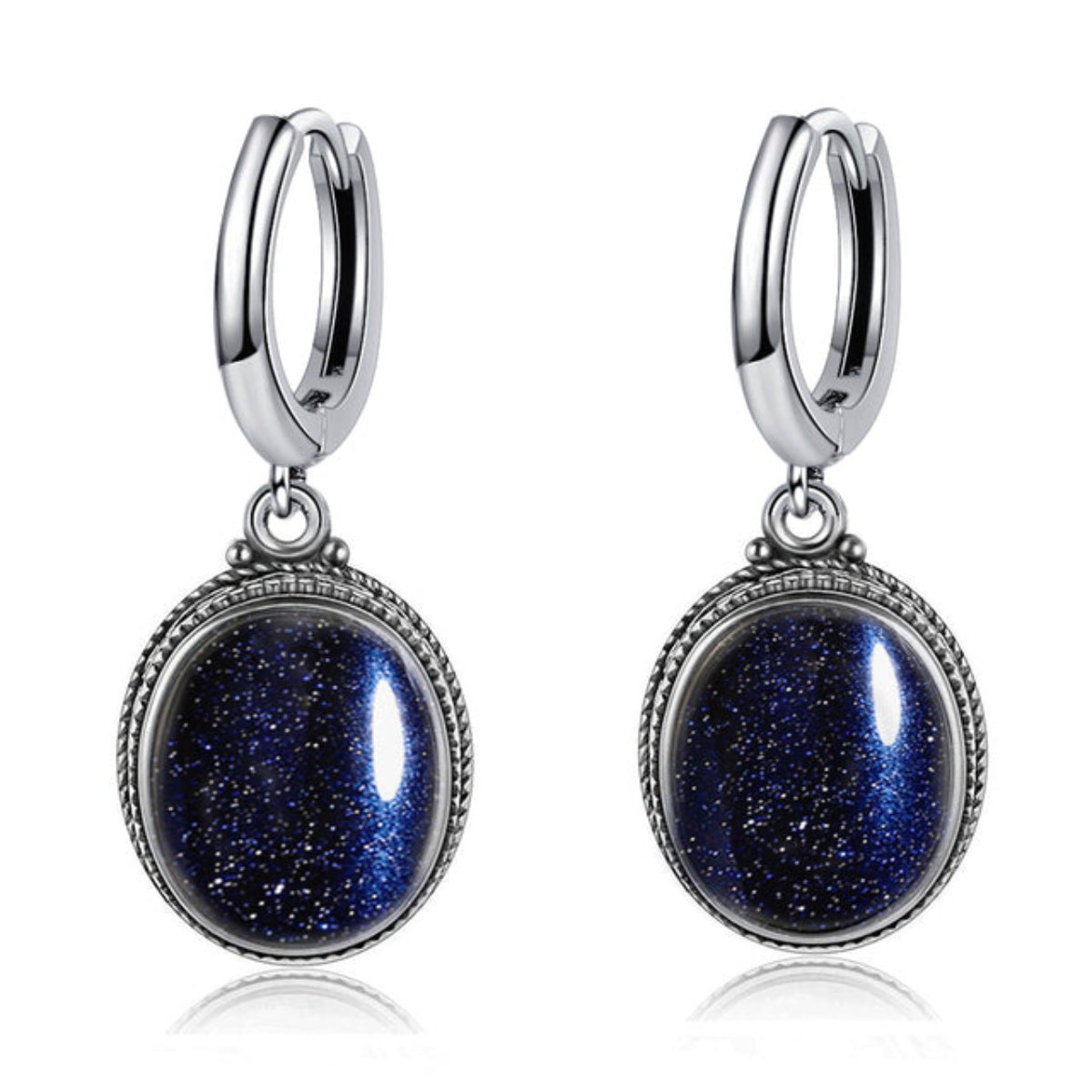 Vintage Natural Stone Oval Hoop Earrings - Blue Sandstone - Earrings - Pretland | Spiritual Crystals & Jewelry